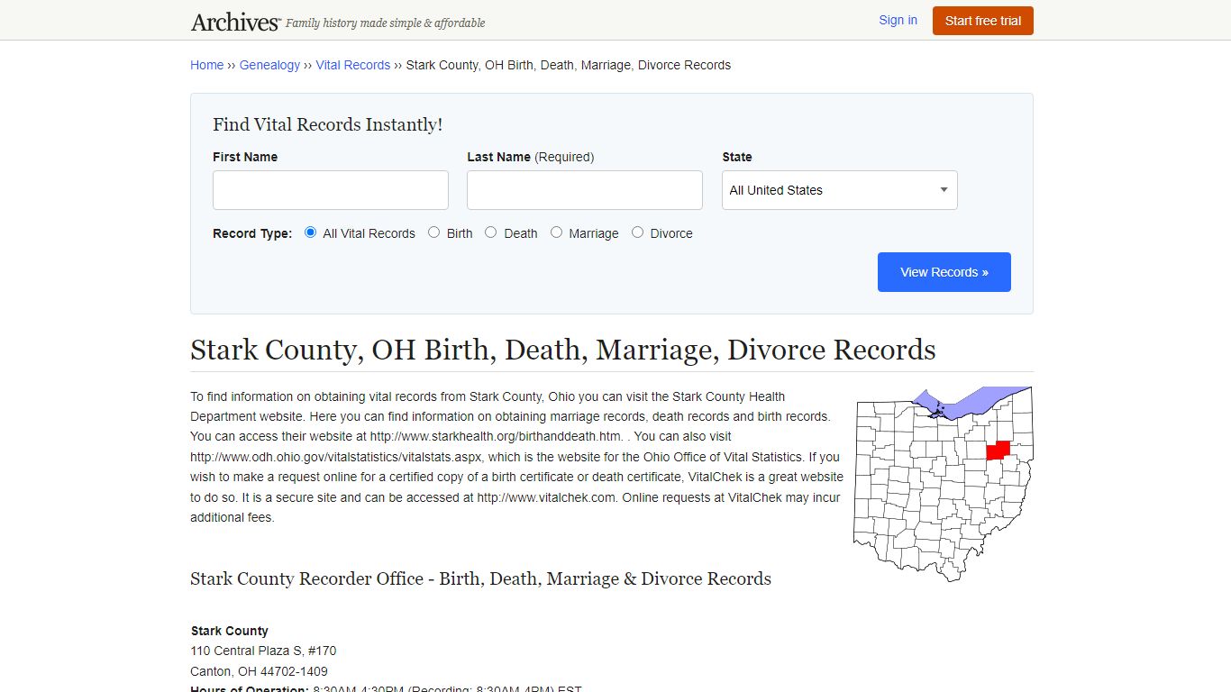 Stark County, OH Birth, Death, Marriage, Divorce Records - Archives.com